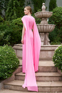  Peach Blush Shimmer Silk Draped Ribbon Column Evening Gown for women, from IHF ATELIER, The Viet Concept