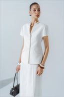 HOBB • Tailored Mandarin Collar Twill Suit Jacket