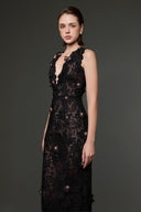 Noir Jardin Crystal-Embellished Lace Column Gown for women, from IHF STUDIO, The Viet Concept