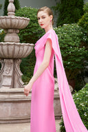  Peach Blush Shimmer Silk Draped Ribbon Column Evening Gown for women, from IHF ATELIER, The Viet Concept