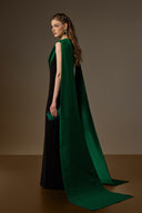 IHF ATELIER • Emerald Draped Crystal V-Neck Crepe Column Gown