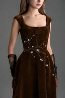 IHF STUDIO • Black Lyon Velvet Crystal-Embellished A-Line Midi Dress