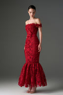 IHF STUDIO • Scarlet Floral Garden Lace Off-Shoulder Mermaid Gown