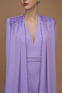 Light Purple V-Neck Column Gown With Crystal Cape Sleeves for women, from IHF ATELIER, The Viet Concept 