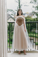 LINH PHUNG • Luminous Crystal Off-Shoulder Taffeta Cape Maxi Dress