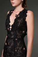 Noir Jardin Crystal-Embellished Lace Column Gown for women, from IHF STUDIO, The Viet Concept