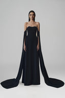 L' SCARLETT • Celestine Crystal Embellished Off-Shoulder Chiffon Maxi Gown