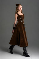 IHF STUDIO • Black Lyon Velvet Crystal-Embellished A-Line Midi Dress
