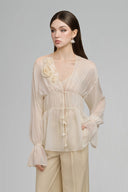 Serin Blouson V-Neck Georgette Blouse for woman, from ARTI, The Viet Concept 
