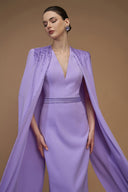 Light Purple V-Neck Column Gown With Crystal Cape Sleeves for women, from IHF ATELIER, The Viet Concept 