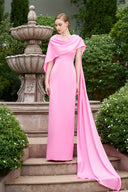  Peach Blush Shimmer Silk Draped Ribbon Column Evening Gown for women, from IHF ATELIER, The Viet Concept