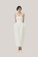 White Ly Pegged Straight Across Neck Taffeta Midi Dress for women, from TINH, The Viet Concept 