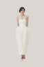 White Ly Pegged Straight Across Neck Taffeta Midi Dress for women, from TINH, The Viet Concept 
