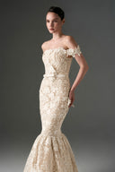 IHF STUDIO • Scarlet Floral Garden Lace Off-Shoulder Mermaid Gown