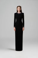 Black Crepe De Chine Round Neck Long Sleeve Column Gown for women, from IHF ATELIER, The Viet Concept 