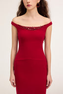 21SIX • Lucia Crepe Off-Shoulder Crystal-Embellished Evening Gown