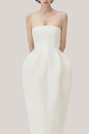 White Ly Pegged Straight Across Neck Taffeta Midi Dress for women, from TINH, The Viet Concept 