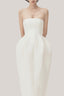White Ly Pegged Straight Across Neck Taffeta Midi Dress for women, from TINH, The Viet Concept 
