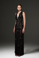 Noir Jardin Crystal-Embellished Lace Column Gown for women, from IHF STUDIO, The Viet Concept