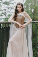 LINH PHUNG • Luminous Crystal Off-Shoulder Taffeta Cape Maxi Dress