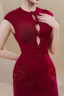 DO LONG • Van Xuan Burgundy Embroidered Cotton Dress