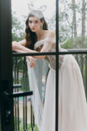 LINH PHUNG • Luminous Crystal Off-Shoulder Taffeta Cape Maxi Dress