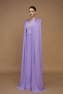 Light Purple V-Neck Column Gown With Crystal Cape Sleeves for women, from IHF ATELIER, The Viet Concept 