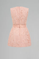 Pink Lace Structured Mini Dress with Puff Hips and Crystal Bow Belt for women, from IHF STUDIO, The Viet Concept 
