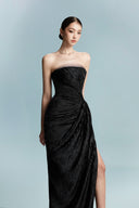 Manos Obsidian Pleated Velvet Dress for women, from BYDI, The Viet Concept 