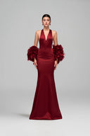 Fatima Crystal-Embellished Silk Taffeta Gown With Feather Cape for women, from 21SIX, The Viet Concept