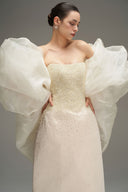 Beige Celestial Crystal Bell Corset Maxi Dress for women, from IHF STUDIO, The Viet Concept 