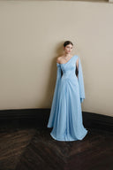 LARMES • Theodora Blue Draped Evening Gown