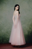 Harmonic Crystal Off-Shoulder Midi Dress in Blush Pink for women, from LINH PHUNG, The Viet Concept