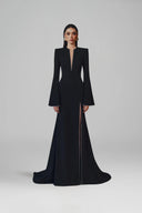L' SCARLETT • Crystal Beaded Long-Sleeve Mermaid Evening Gown