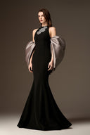 IHF ATELIER • Black Crepe & Grey Taffeta Crystal-Embellished Mermaid Gown