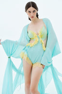 LA VIERGE • Turquesa Trailing Chiffon Duster Coat
