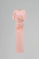 Pink Shimmer Jersey Gathered Waist Tie Gown for women, from IHF ATELIER, The Viet Concept