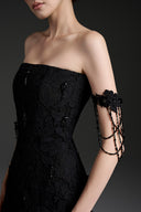 Floral Garden Lace Crystal Asymmetrical Strapless Mini Dress for women, from IHF ATELIER, The Viet Concept 