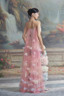 LINH PHUNG • Isabella Crystal Floral Cape Sequin Evening Gown