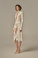 Éveil Cream Polycotton Midi Dress With Knit Contrast for women, from POEM, The Viet Concept
