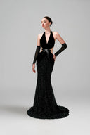 Kim Crystal Bow Velvet Evening Gown for women, from DANG PHONG DESIGNER, The Viet Concept