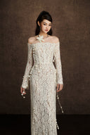 Embroidered Vine Off-Shoulder Lace Couture Dress for women, from KEIRA TONG, The Viet Concept 