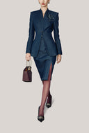 Elara A-line Square Shoulder Denim Blazer for women, from HOBB, The Viet Concept 