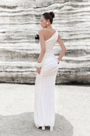 THÉSONG • Ivory Contrast-Accent Column Evening Dress