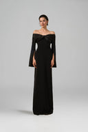 Azure Crepe Off-Shoulder Crystal Cape Evening Gown Luxury for women, from 21SIX, The Viet Concept