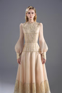 ROSEE de MATIN • Long Sleeve Cream Organza Midi Dress