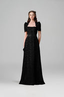 Black Guipure Lace Trapeze Neck A-Line Evening Gown for women, from IHF ATELIER, The Viet Concept