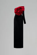 Noir Asymmetric Draped Rose Crepe Evening Gown for women, from IHF ATELIER, The Viet Concept 