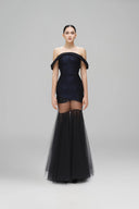 Fracture Off-Shoulder Metallic Chiffon Mermaid Gown for women, from SORAMAME, The Viet Concept