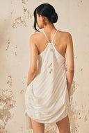 XITA • Ivory Striped Silk Wooden Ring Slip Dress